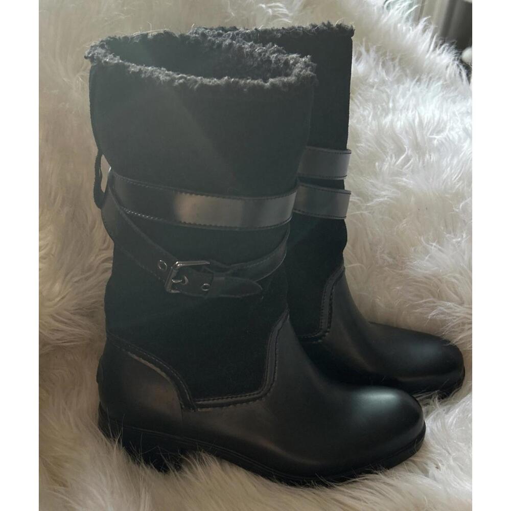 Coach Zena Black Leather, Shearling, Rubber Winter Cold Weather Snow Boots sz 9 - Picture 2 of 10
